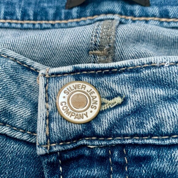 Silver Jeans Tuesday Slim Boot 36X33 Light Denim Blue Acid Wash Distressed - Picture 5 of 9